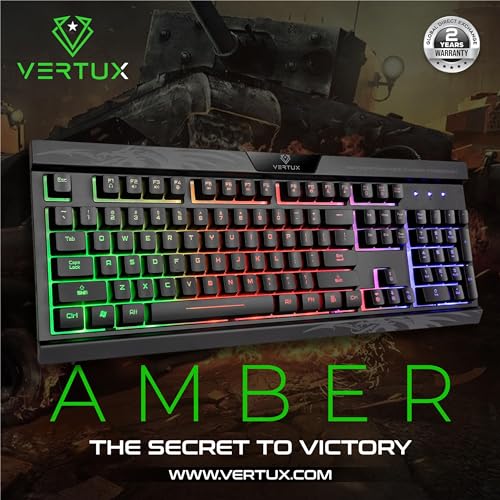 Image of Promate Vertux Promate Gaming Keyboard, Professional Ergonomic Wired USB Gaming Keyboard with Vibrant Rainbow Backlit, 26 Anti-Ghosting Keys, 12 Multimedia Shortcut Keys and 4 Backlit Modes, Amber