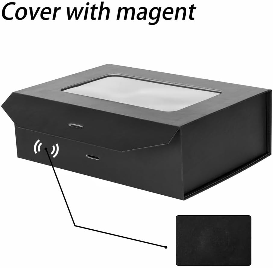 5 Pcs Black Gift Box for Presents with Ribbon 10.8x7.5x3.5 Inches Clear Gift Box with Window Magnetic Closure Gift Boxes with Lids