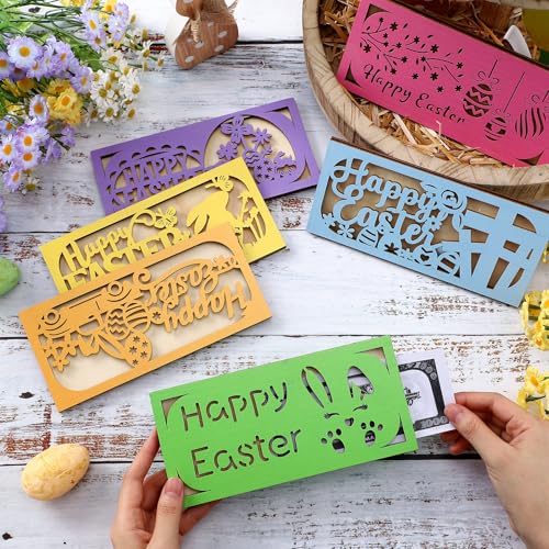 6 Pcs Easter Money Holder Wooden Easter Card Box Cash Holder Bunny Cash Envelope Money Wallet Senior Gift for DIY Basket Stuffer Gift Tag Holiday Party Decor2