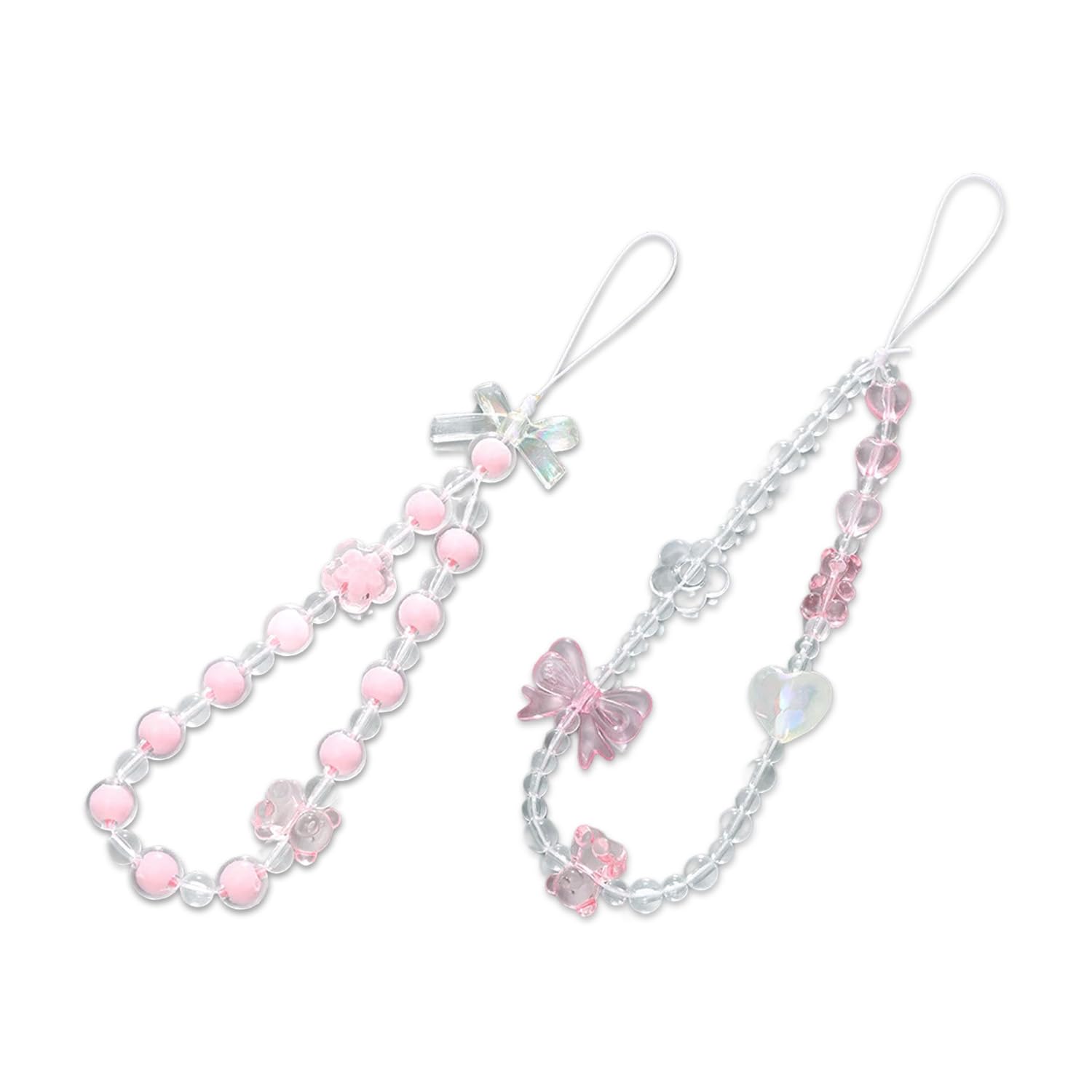 Onperpoe 2 PCS Phone Charm Strap Cute Crystal Beads Phone Charm Bracelet Phone Lanyard Wrist Strap Aesthetic Phone Chain Accessories for Women Girls Keychain, Backpack, Wallet Decoration