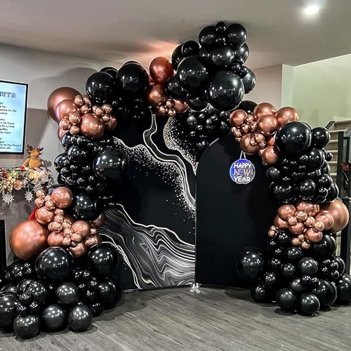 Image of Rose Gold and Black Balloon Arch Kit, ADOINBY 140Pcs Metallic Rose Gold Black Balloon 18 12 10 5 Inch Different Size Balloons for Birthday Party Bridal Shower Wedding Engagement Anniversary Decoration