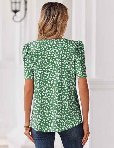 Image of Zeagoo Women Blouses Puff Short Sleeve Tops V Neck Dressy Casual Spring Shirts Boho Floral Cute Clothes 2026