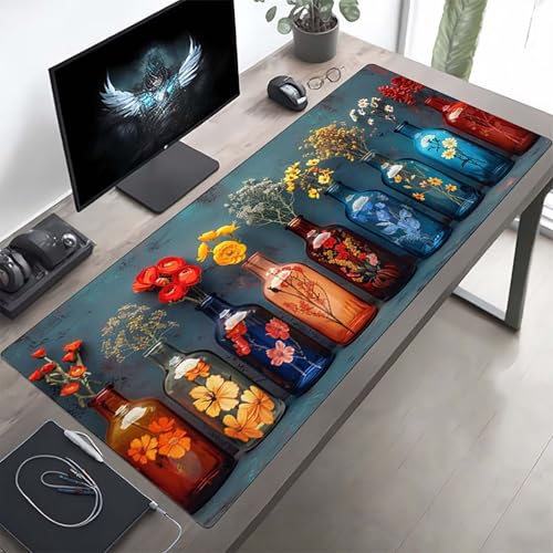 JEPGFOU Gaming Mouse Pad, Flower Yellow Mouse Mat with Stitched Edges, Large Extended XXL Mousepad with Anti Slip Base, for Desk Keyboard Decoration, Gifts for Men 800x300x3mm PjY10803 K-5