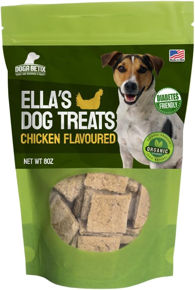 - Ella's Diabetic Dog Treats Chicken (8oz) - Low Glycemic Ingredients - Vet Approved - Made in USA by Owners of Diabetic Dogs - Developed to Help Keep Glucose Levels Stable