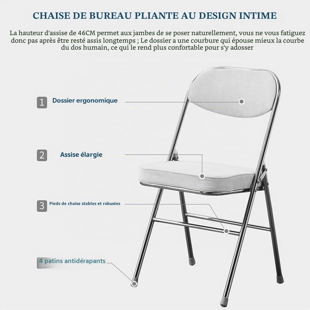 Chaises Pliante Chaise Pliante Confortable Chaise Commerciale De Bureau Rétro, Chaise Pliante Confortable en Velours Côtelé, Chaise D'événement De Conception Ergonomique (Color : Olive Green, S : 46