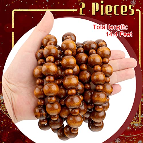 2 Pcs/ 14.4 Feet Christmas Wooden Beads Garland Xmas Wooden Tree Beads Rustic Round Craft Decorative Christmas Tree Farmhouse Decor Boho Vintage Garland for Decoration Supplies(Coffee) by Yinder - Image 3