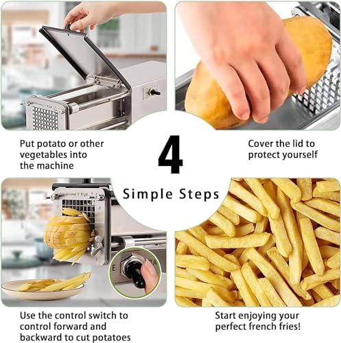 Commercial Electric French Fry Cutter - Stainless Steel Potato Cutter Machine (10mm) - Ideal for Home Use, Makes Perfect Crispy Chips & Fries, Easy to Operate & Clean, Durable Kitchen Tool