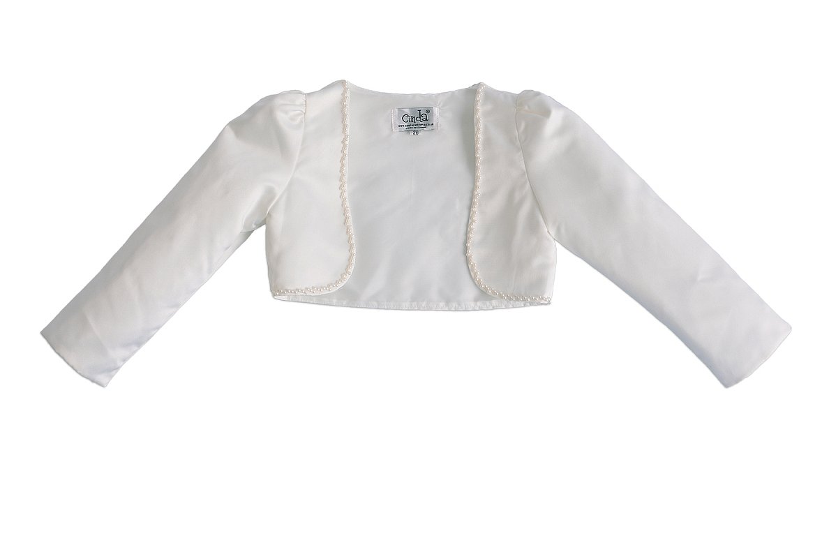Cinda Girls Ivory Long Sleeves Satin Bolero 9-10 Years