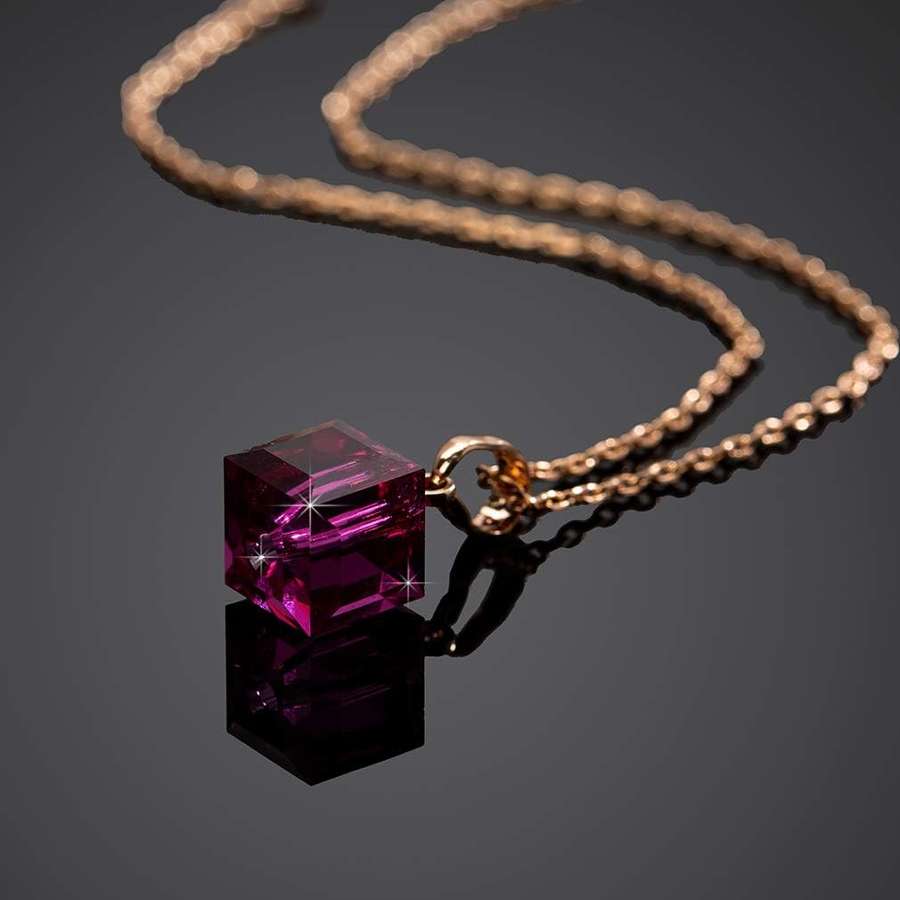 Austrian Crystal Cube Pendant Necklaces for Women 14K Gold Plated Hypoallergenic Dainty Jewelry - Image 3