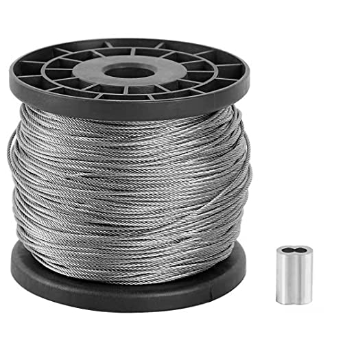 Câble métallique en acier tressé fil inox 124m et manchon aluminium en 8