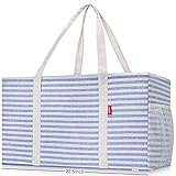 LHZK Standing Extra Large Utility Tote Bag with Metal Wire Frame and the Sides Rinforced, Large Collapsible Tote (Blue)