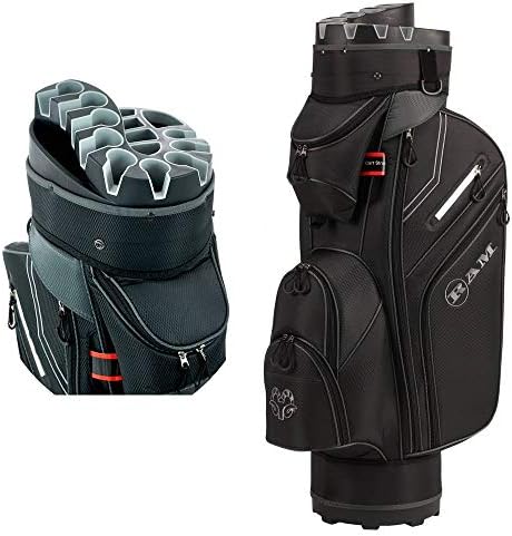 RAM Golf Premium Cart Bag with 14 Way Molded Organizer Divider Top Black/Silver