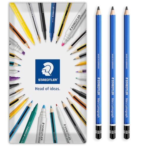 STAEDTLER 100 Lumograph Graphite Pencils, 6B, Pack of 3 in Envelope Pack