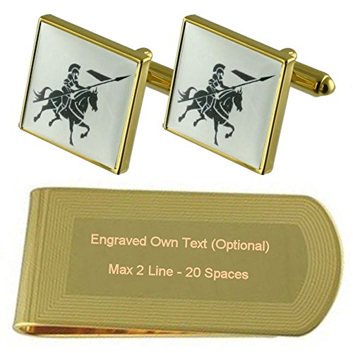 Coffret cadeau Black Knight de boutons de manchette et collier gravé en argent doré