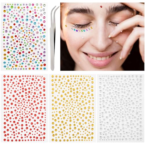 Brillantini Viso 1288 Pcs Brillantini Adesivi, Colorate e Carini Gemme Autoadesivi, Strass Adesivi per Fai da Te Corpo Unghie Capelli Occhi Glitter Viso Make Up Biglietto Diari Lavoretti Creativi ecc