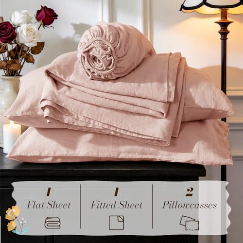 SONORO KATE 100% French Pure Linen Sheets, Breathable and Durable Linen King Size Sheets, Anti-Tear Linen Bed Sheets, Machine Washable, 16 Inch Deep Pocket - 4 Piece (Pink, King) by SONORO KATE - Image 7