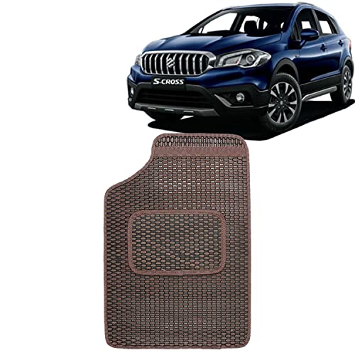 Image of Kingsway Dotted Design Car Floor Foot Mats Universal Fit for Maruti Suzuki S Cross, Model Year : 2018-2019, Water and Dustproof, Color Brown, Set of 5 Pieces