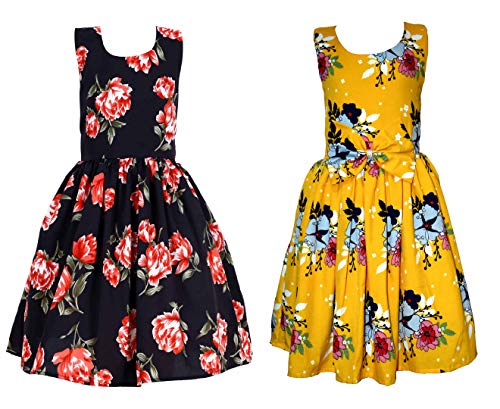 Image of Casual Frock for Baby Girls,Blue Printed and Olive Printed,Pack of 2