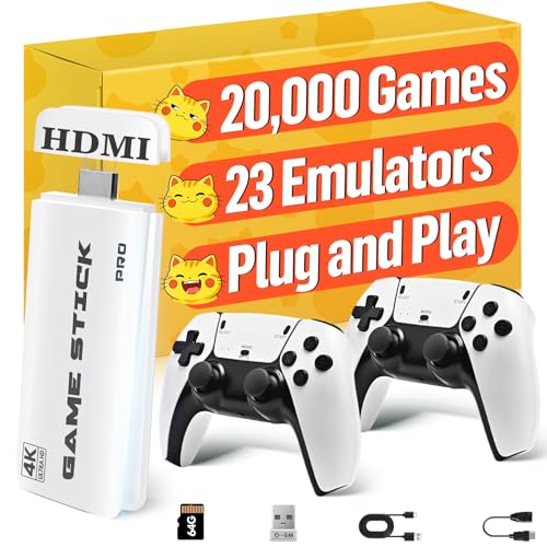 Retro Gaming Console with 20K+ Classic Games and 23 Emulators,4K Nostalgia Game Stick for HDMI Device,Plug and Play for Family & Friends Daily Entertainment with Dual 2.4G Controllers,64G