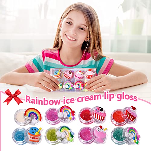 Mebtmel 8Pcs Cute Lip Gloss For Girls, Party Favors Lip Balm Set For Kids, Assorted Fruity Flavors Cute Cupcake Of Rainbow Designs Birthday Gift #TOP1