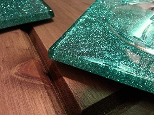 Fused Glass Teal Glitter Coasters set of 6