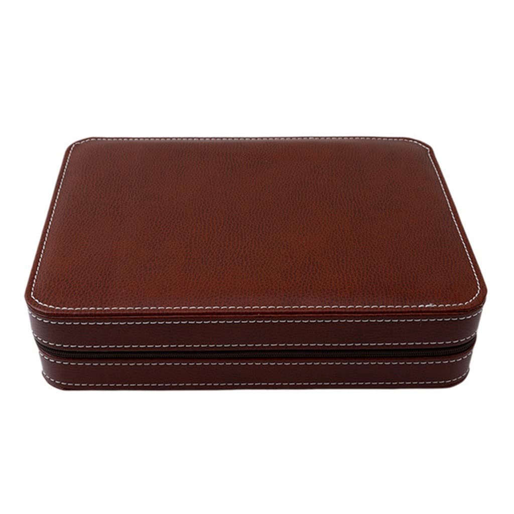 Caja de reloj de piel artificial, caja de almacenamiento portátil con cremallera para hombre (marrón, talla única)