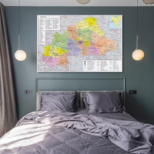Burkina Faso 地図ポスター 世界地図ポスター バスルーム ベッドルーム リビング装飾 キャンバス ウォールアート プリント20x30inch(50x75cm) [4]