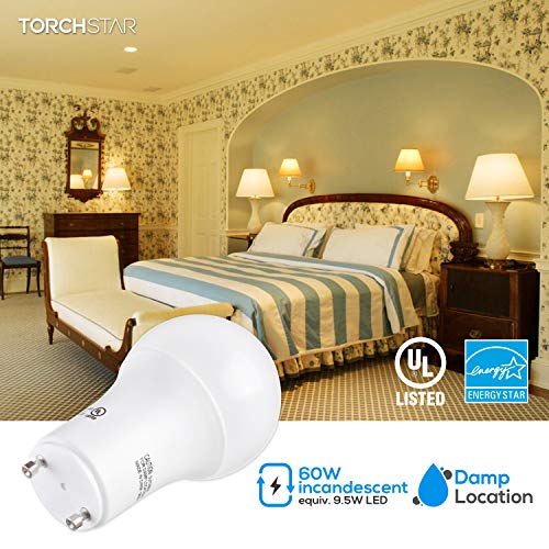 Torchstar Dimmable Gu24 Base Led Light Bulb, 3000K Warm White 9.5W (60W Equivalent) A19 Shape For Ceiling Fans, Twist Lock Gu24 Base Bulb For Cfl Replacement, Ul & Es Listed, Pack Of 2 #TOP2