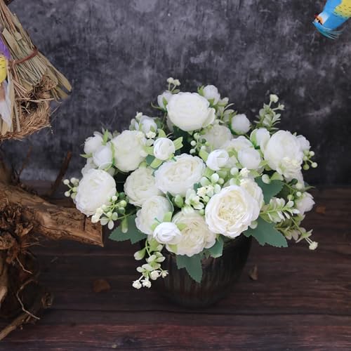 HNVNER 4 Bunches Peony Artificial Flowers White Silk Peonies Flower Bouquet for Wedding Table Centerpiece Home decor - Image 6