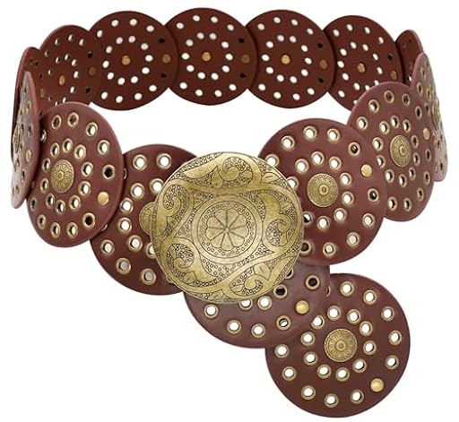 WULIQIUQIU Cinturón ancho de disco para mujer, cinturón de piel estilo bohemio estilo vaquero vintage, Marrón, 115CM/45.3IN | Ya disponible en tu tienda friki favorita! En mundofriki.es! WULIQIUQIU Cinturón ancho de disco para mujer, cinturón de piel estilo bohemio estilo vaquero vintage, Marrón, 115CM/45.3IN | Ya disponible en tu tienda friki favorita! En mundofriki.es!