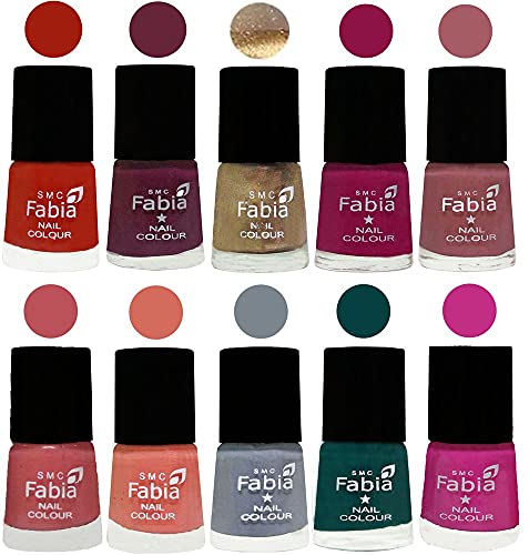 Image of SMC Fabia ALL IN ONE (PACK OF 10), Long Lasting Glossy Nail Polish, 6 ml Each, All Vibrant Colours,01848