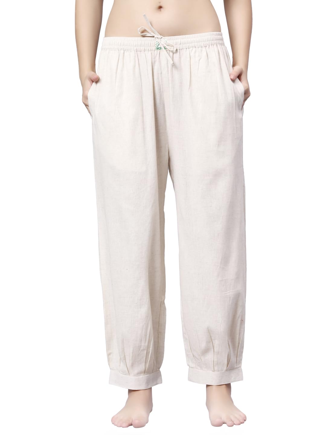 satav Women Relaxed Fit Off White Yoga Pant with Insert Pockets-picture-49