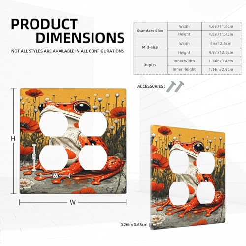 Decorative Outlet Covers Big Orange Frog Red Floral Wildflower 2 Gang Wall Plate Cover Double Duplex Receptacle Two Switch Light Switch Cover Plate Jumbo Dual Faceplate