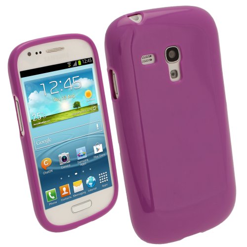 iGadgitz Purple Glossy Durable Crystal Gel Skin (TPU) Case Cover for Samsung Galaxy S3 III Mini I8190 Android Smartphone Mobile Phone + Screen Protector