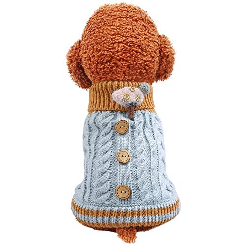Winter Dog Warm Sweater Puppy Clothes Small Dog Chihuahua Knitting Crochet Party Cloth Dog Sweater Decoration Pet Supplies (S, Blue)