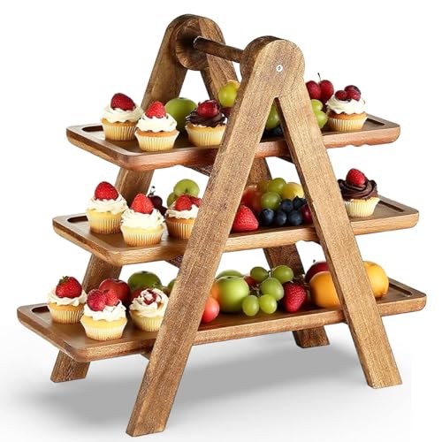 TFLPUO Tiered Cake Stand Wood, 3 Tier Cake Stands Wooden Cupcake Dessert Display Stand for Afternoon Tea Wedding Birthday Party