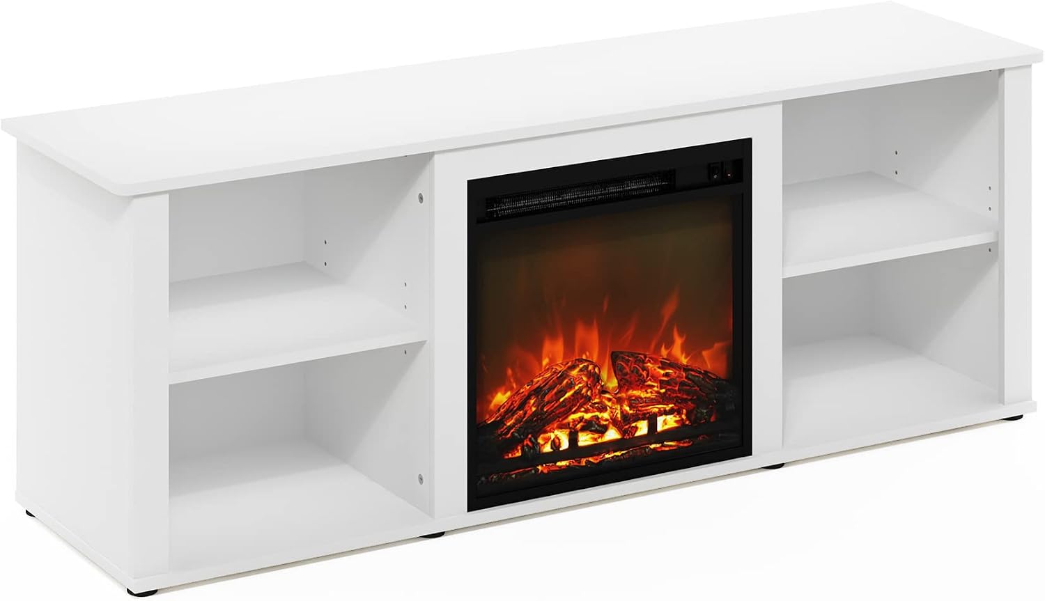 Furinno Classic 3-Tier Fireplace TV Stand for TV up to 60 Inch, Solid White image 5