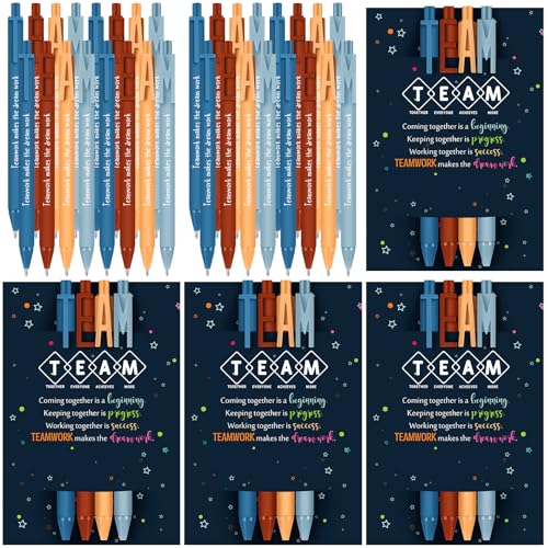 Sayglossy 20 Pcs Team Appreciation Gift Pens Bulk Teamwork Ballpoint Pens 5 Team Building Cards 5 Bags Thank You Gifts for Back to School Counselor Teacher Coworker Nurse Staff Employee Office Favors