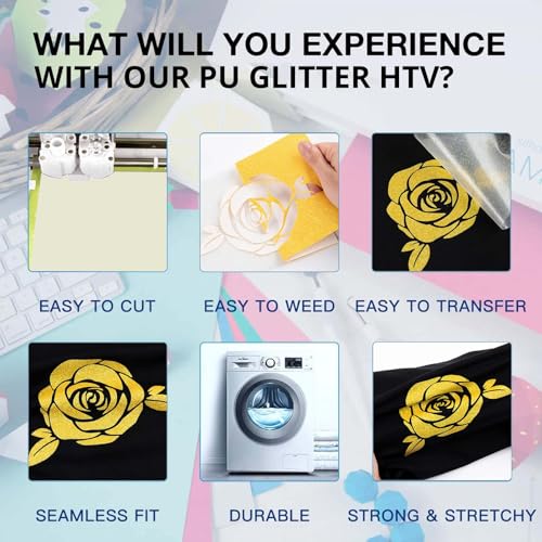 Image of HTVRONT Yellow Glitter HTV Heat Transfer Vinyl Rolls - 10 inch x 8ft Neon Yellow Glitter HTV Vinyl for Shirts, Glitter Iron on Vinyl for All Cutter Machine - Easy to Cut & Weed (Neon Yellow)