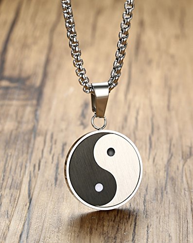 VNOX Chinese Philosophy Taoist Symbol Yin-Yang Taichi Yoga Stainless Steel Rhinestone Pendant Necklace,Amulet Jewelry3