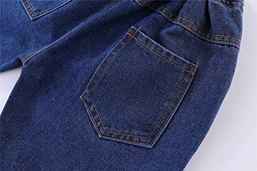 Mud Kingdom Cute Little Boys Ripped Denim Pants Elastic Waist Casual Dark Blue 5T4