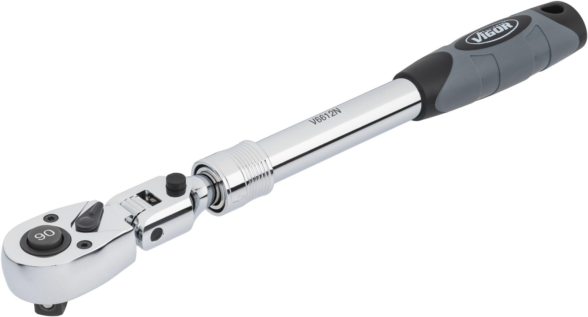 Vigor carraca telescópica articulada reversible V6612N, cuadradillo de 1/2 pulgada, extensible de 350-490 mm, cabeza giratoria 180 grados, ángulo de funcionamiento de 4 grados