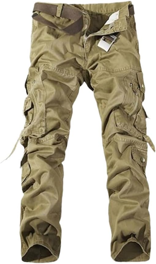 Men's Military Tactical Pants, Multi-Pocket Washed Cotton Cargo Trousers, Loose Fit Overalls for Outdoor Wear