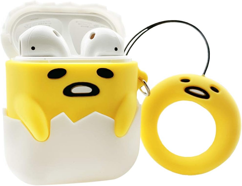 MOLOVA Case for Airpods 1&2 Case,Silicone 3D Cute Funny Animal Food Cool Cartoon Character Skin Kawaii Airpods Fashion Chic Cover Shock Proof with Ring Rope Keychain for Kids Girls Teens (Lazy Egg)