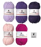 myboshi label anbringen Original myboshi No 1 Mix-Sortiment myboshi Pink, Violett 5x50g (magnolie 138, magenta 162, candy purpur 161, violett 163, pflaume 165) + 1 myboshi Label