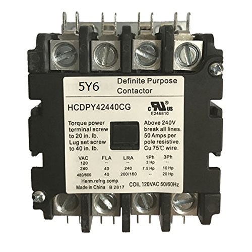 NEMA Definite Purpose Contactor Coil 120VAC, 4 Poles, 40A Rating, 2 Max HP Single Phase at 115V, 10 HP at 230V, 15 HP Three Phase at 480V