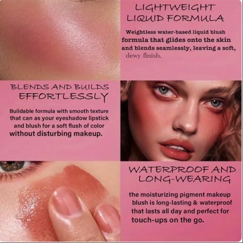 Blusher,Liquid blush stick, Liquid highlighter cosmetics, Liquid contour stick, Blush stick contour with pad applicator, Easy to mix & durable waterproof, Bliss pink blush liquid - Image 4