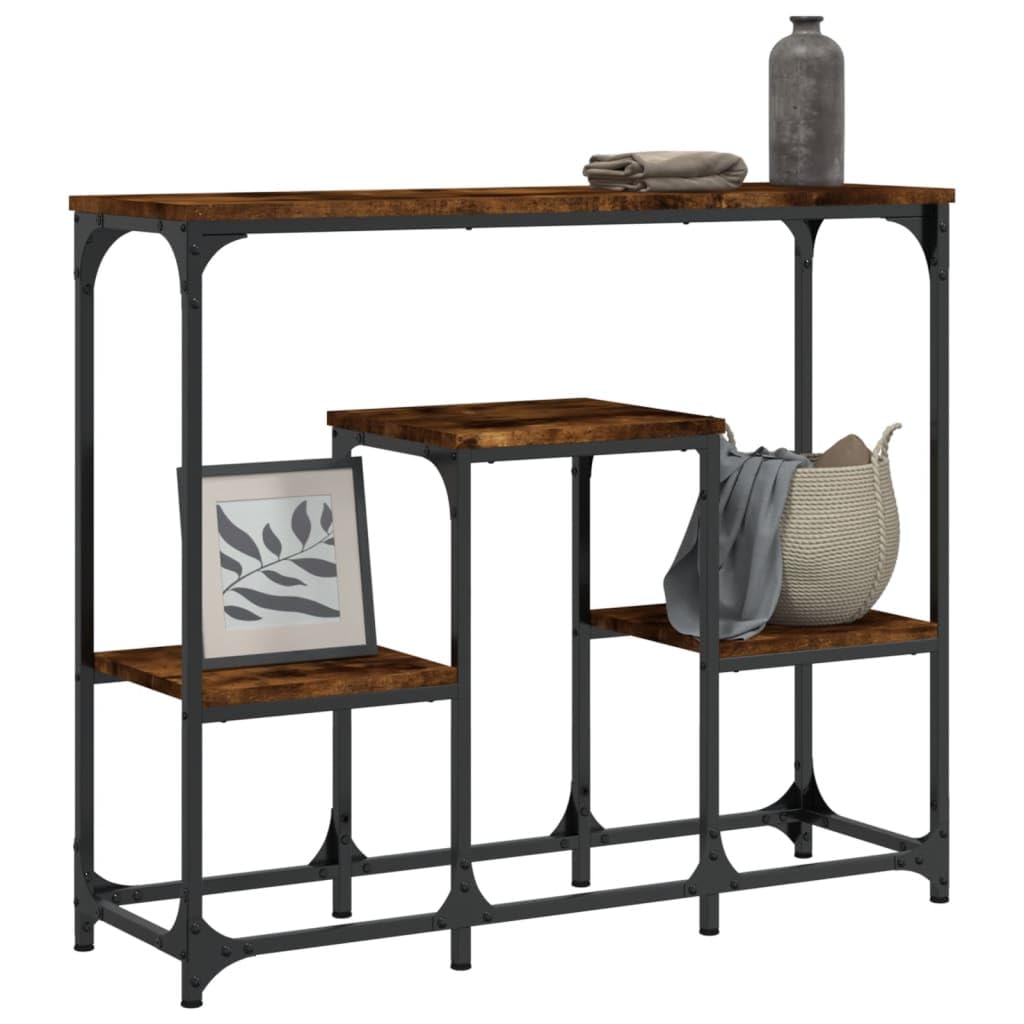 Mesa consola clásica de roble ahumado, 89,5 x 28 x 76 cm, madera multicapa con estructura de acero, amplio espacio de almacenamiento para salón, complemento de decoración práctica