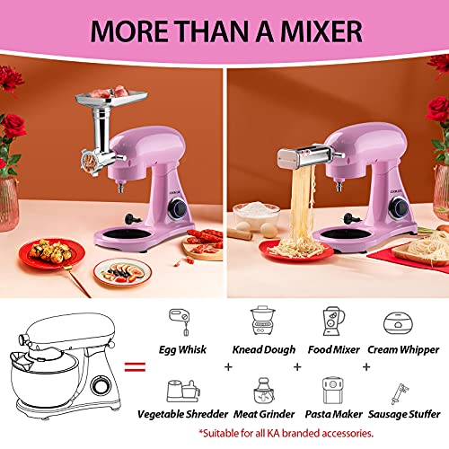 COOKLEE Stand Mixer, 800W 8.5-Qt. Kitchen Mixer 10+1 Speeds with Dishwasher-Safe Dough Hooks, Flat Beaters, Whisk & Pouring Shield, SM-1522NM, Pink