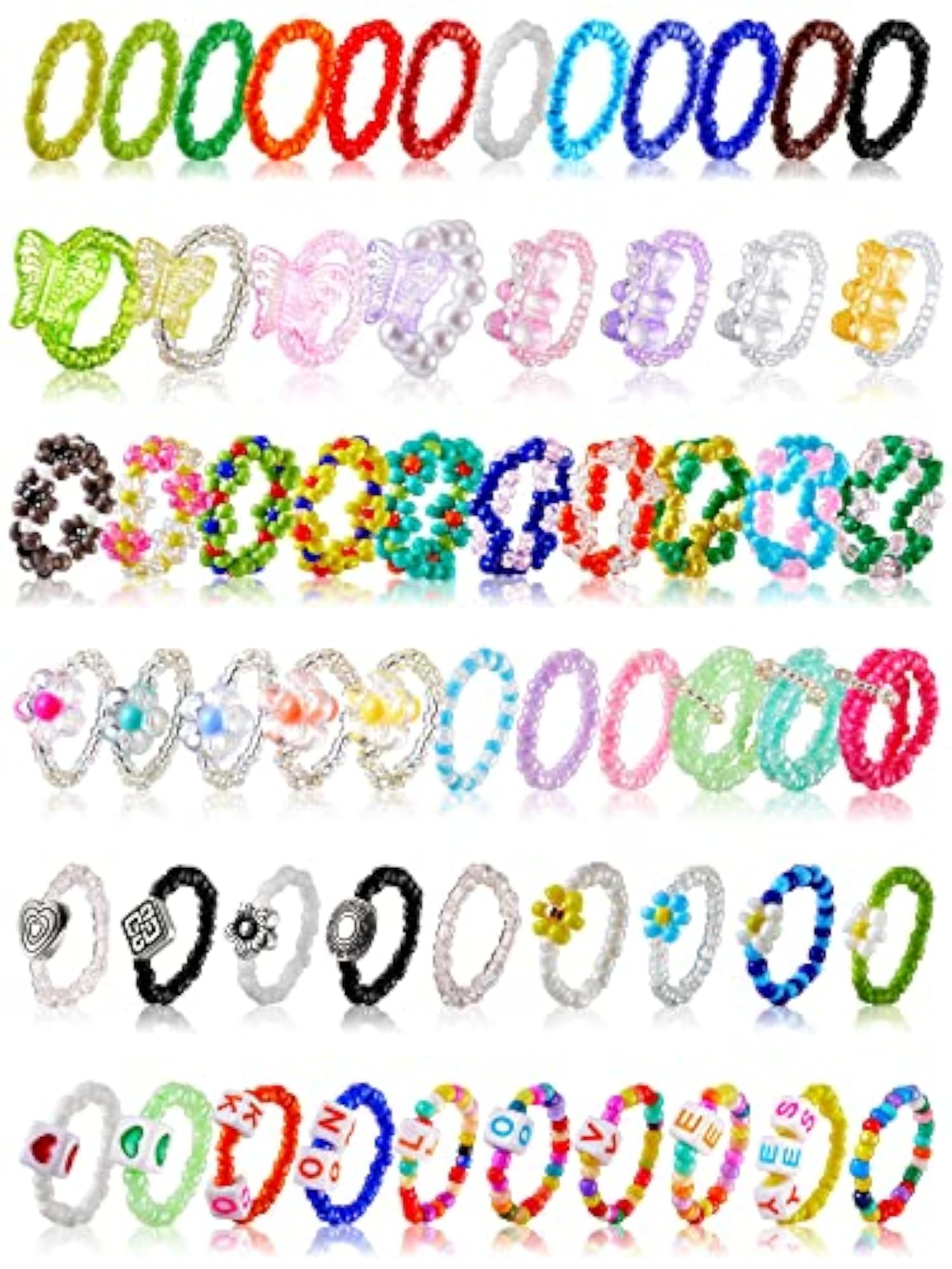 60 Pieces Flower Beads Set Handmade Bead Rings